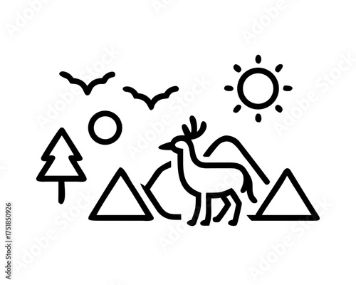 Scenic wildlife landscape, featuring deer and nature