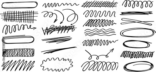 Doodle Scribble Vector Set – Hand Drawn Lines, Circles, and Marker Brush Sketch Elements