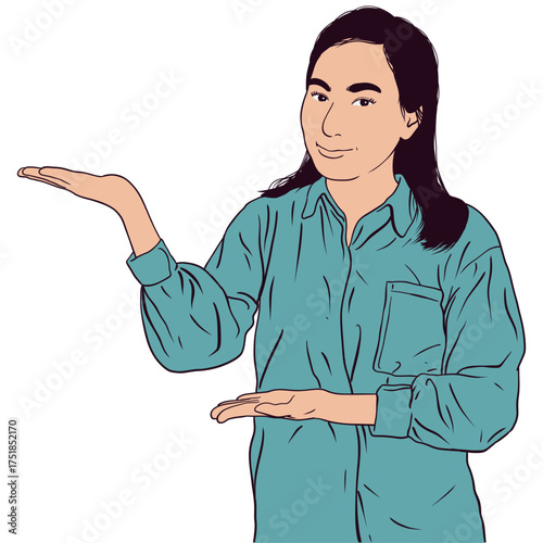 Woman Open Hands Pump Up Holding Something