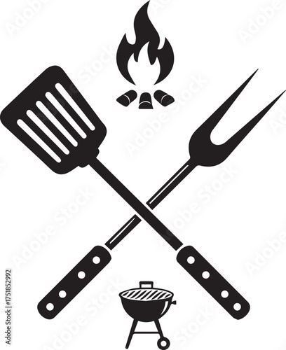 Barbecue Grill Tools and Fire Icon spatula fork