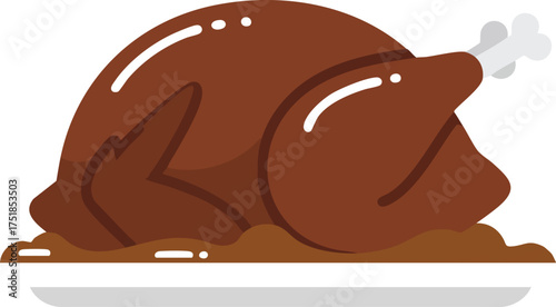 A delicious roasted turkey, perfectly cooked and presented on a white plate.