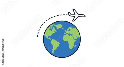 Global travel concept with airplane flying around Earth.