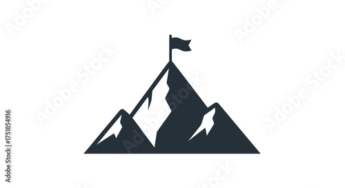Mountain Peak with Flag: A Symbol of Achievement and Success.