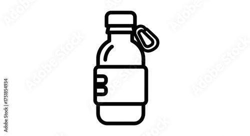 Outline Icon of Reusable Water Bottle with Carabiner Clip.