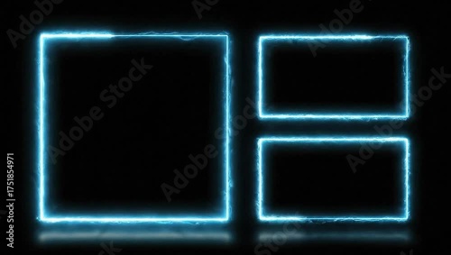 Electric blue frames with dynamic energy on a black background, perfect for modern motion graphics and vibrant presentations with futuristic appeal