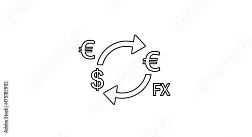 Currency Exchange Symbol with Euro and Dollar Icons.