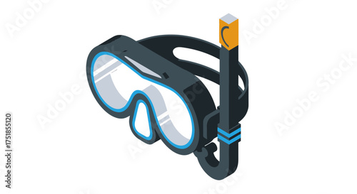 Black and blue diving mask with snorkel for underwater exploration.