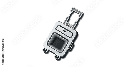 Sleek silver rolling suitcase with extendable handle and wheels.