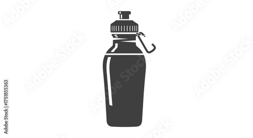 Silhouette of a black sports water bottle with a cap and loop.