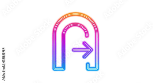 Neon U-Turn Arrow Symbol with Gradient Colors.