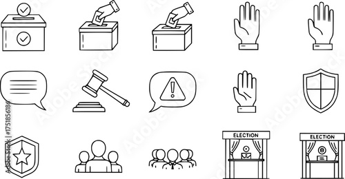 Icons of voting and public engagement in linear design