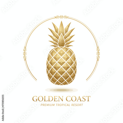 Golden pineapple fruit with shiny texture and elegant background.