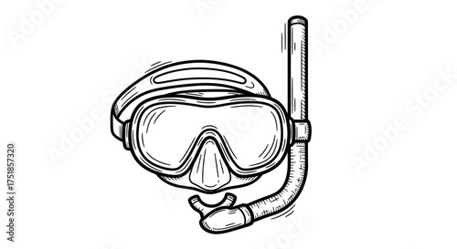 Hand-drawn Snorkeling Mask and Snorkel Illustration for Underwater Exploration.