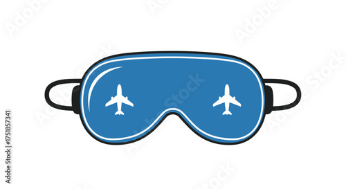 Blue sleep mask with airplane icons for travel and relaxation.