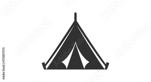 Simple black silhouette icon of a classic A-frame camping tent.