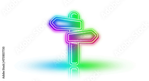 Vibrant Neon Directional Signpost with Multiple Arrows.