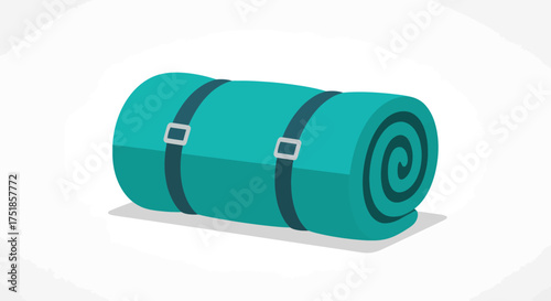 Rolled up teal sleeping mat with black straps and buckles.
