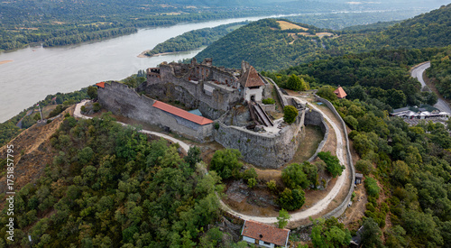 Εκτύπωση καμβά Aerial view of Visegrad castle in Hungary, next to Danube river in Danube bend
