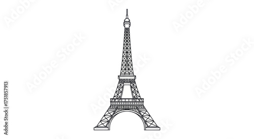 Iconic Eiffel Tower Line Art Drawing Illustration of Parisian Landmark.