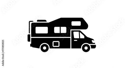 Black Silhouette Icon of a Recreational Vehicle Motorhome.