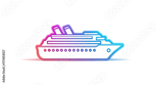 Colorful Cruise Ship Outline Illustration with Gradient Effect.
