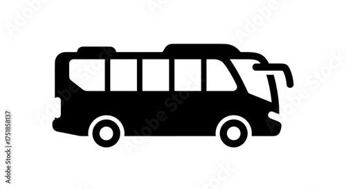 Black Bus Icon: Side View of a Passenger Vehicle.