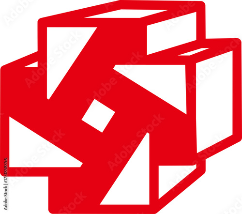 the logo consists of the Red Box cross. Abstract, outline and elegant.