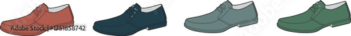 Set of four stylish low-top shoes in various muted colors displayed in a row