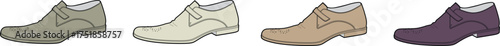 Collection of four low-angle view fashion shoes in different colors and styles