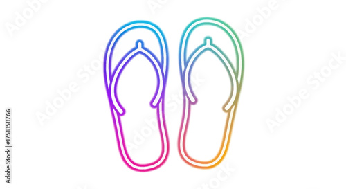 Colorful Outline of Two Flip-Flop Sandals with Rainbow Gradient.