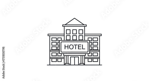 Simple Line Art Hotel Building Icon Illustration.