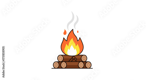 Vibrant campfire with glowing embers and rising smoke.