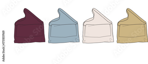 Vector illustration set of four stylized winter hats or beanies in a palette of muted colors, isolated on a white background for design