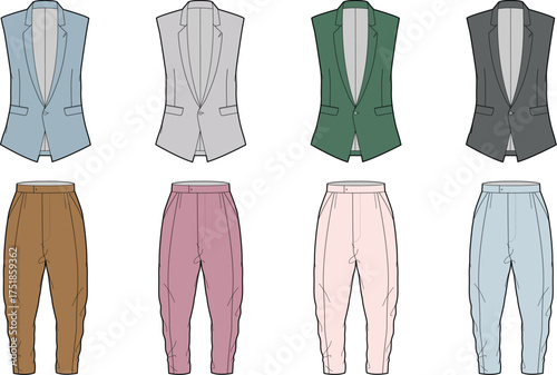 Fashionable Outfit Options Sleevless Vest and Tapered Trousers Set in Various Colors