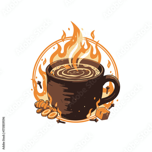 Aromatic Steaming Mug of Spiced Hot Beverage, Infused with Fresh Ginger and Fragrant Cloves, Radiating Comfort and Warmth, Perfect for Cozy Moments and Invigorating Sips