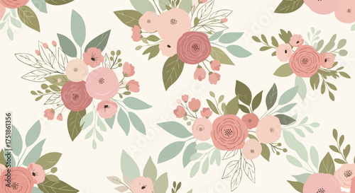 Pink floral vector pattern background. Cute flower seamless pattern design with light backdrop is a decorative and feminine design element