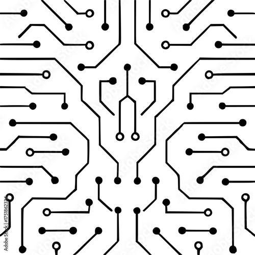 Circuit Board Pattern — Black and White Symmetrical Electronic Line Diagram Design