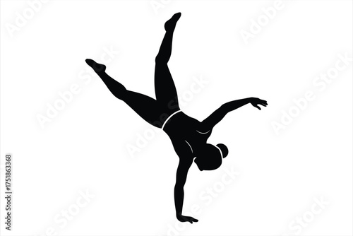 black gymnast performing upside down acrobat vector on white background