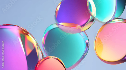 Colorful abstract bubbles with a glossy surface reflecting light