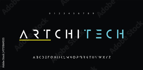 Creative abstract modern digital technology fonts and number set. Minimalist electronic, thin and slim typography font style. Vector illustration


