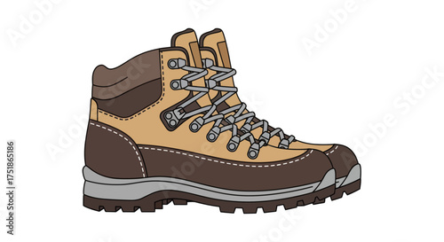 Rugged Tan and Brown Leather Hiking Boot with Laces.