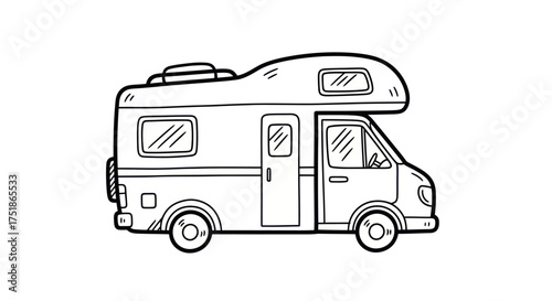 Hand-drawn Camper Van Illustration for Travel and Adventure.