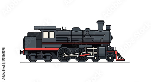 Vintage Black Steam Locomotive with Red Accents.