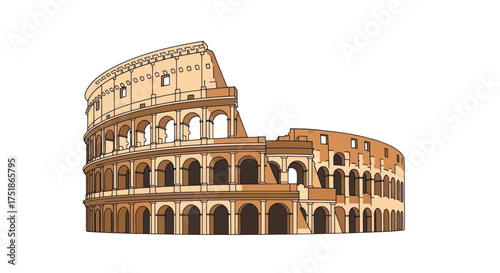 Iconic Roman Colosseum Amphitheater architectural illustration.