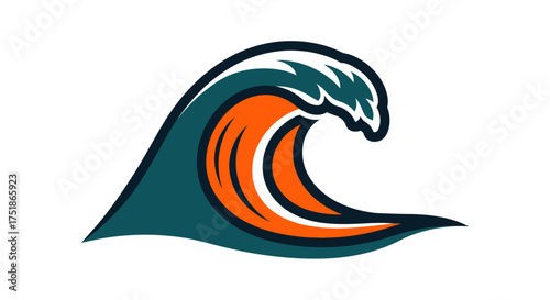 Stylized Ocean Wave Logo with Teal Orange and White Colors.