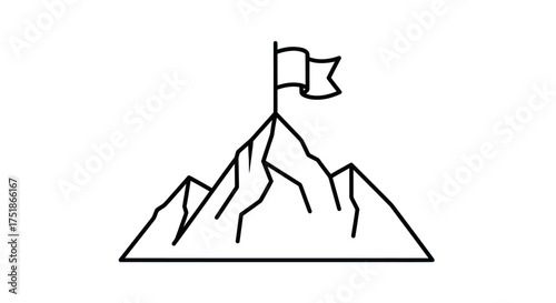 Simple Black and White Mountain Peak with Flag.