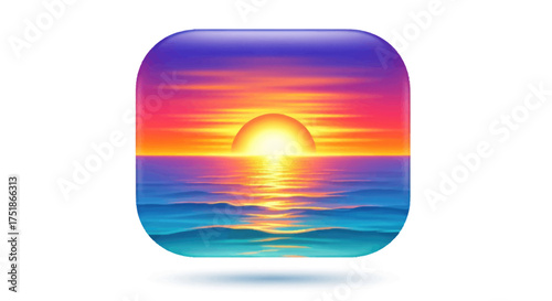 Vibrant Sunset Over Calm Ocean Waters Reflected in a Rounded Square Icon.