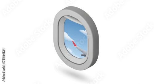Isometric Airplane Window View of Sky and Wing.