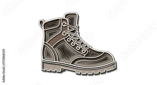 Detailed Illustration of a Rugged Brown Work Boot with Laces.