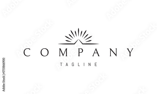 A vector logo featuring an abstract image: a radiant mountain with glowing rays symbolizing strength, inspiration, and elevation.